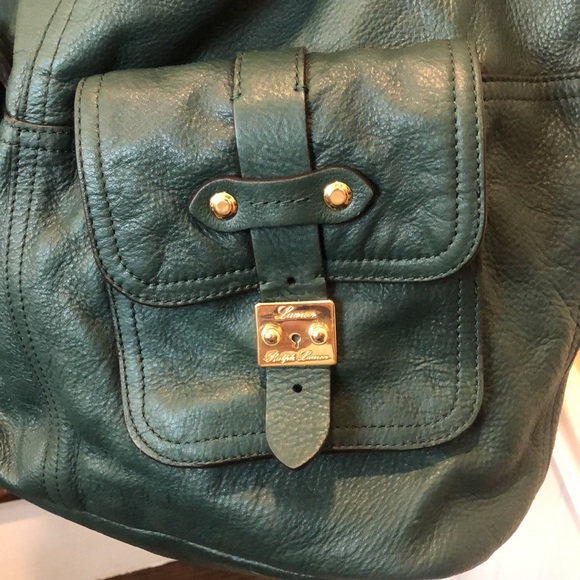 RALPH LAUREN Rich Green Leather Two Handle Tote Bag Interior & Exterior Pockets - Picture 7 of 17